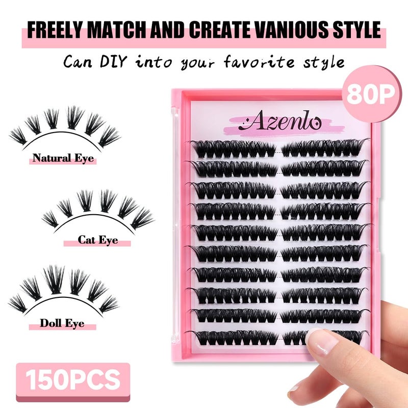 Azenlo Natural Lash Clusters Kit Wispy Eyelash Clusters 120 pcs Cluster Eyelash Extensions C Curl Individual Lashes 10-16 mm Mix Length Natural Look (Left&Right 80D KIT 120Pcs) - Image 3