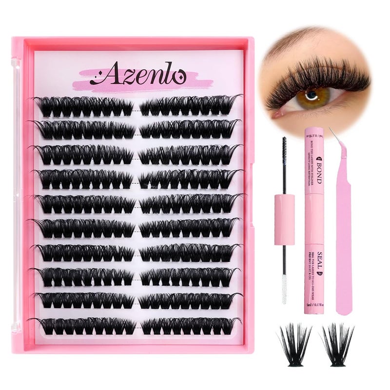 Azenlo Natural Lash Clusters Kit Wispy Eyelash Clusters 120 pcs Cluster Eyelash Extensions C Curl Individual Lashes 10-16 mm Mix Length Natural Look (Left&Right 80D KIT 120Pcs) - Image 1