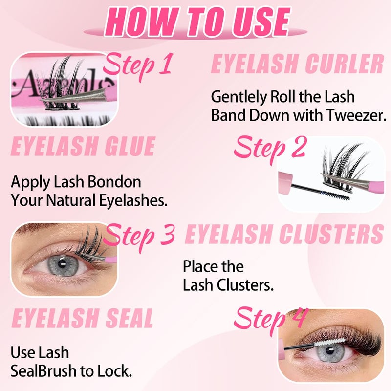 Azenlo Natural Lash Clusters Kit Wispy Eyelash Clusters 120 pcs Cluster Eyelash Extensions C Curl Individual Lashes 10-16 mm Mix Length Natural Look (Left&Right 80D KIT 120Pcs) - Image 4