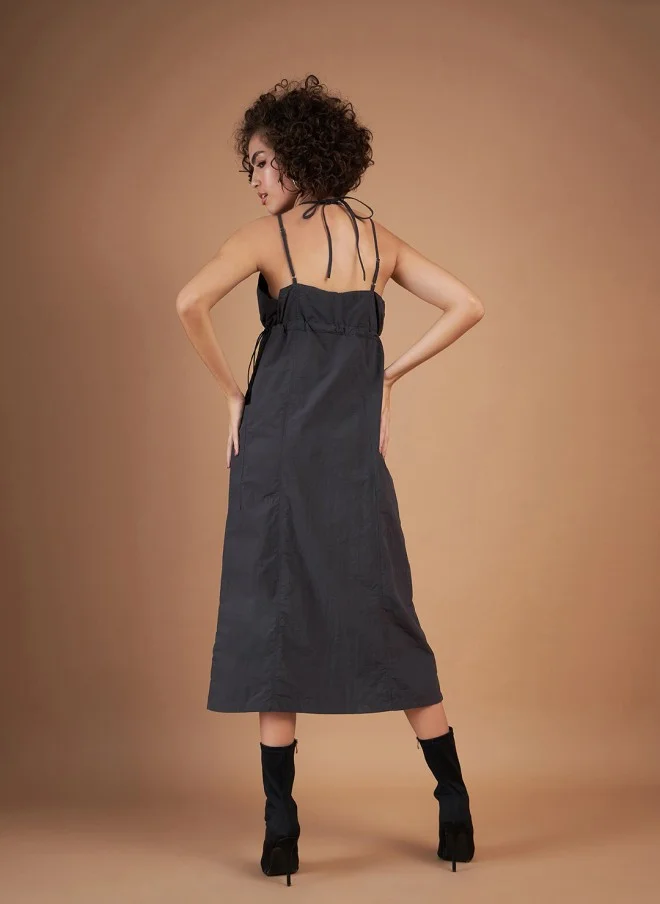 SASSAFRAS Grey A-Line Midi Dress for Women