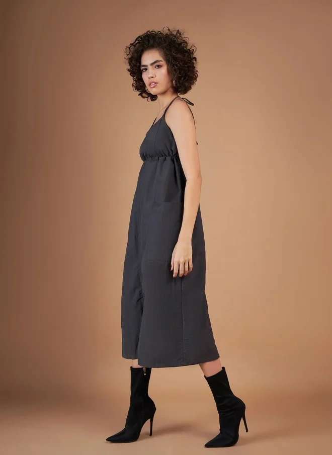 SASSAFRAS Grey A-Line Midi Dress for Women