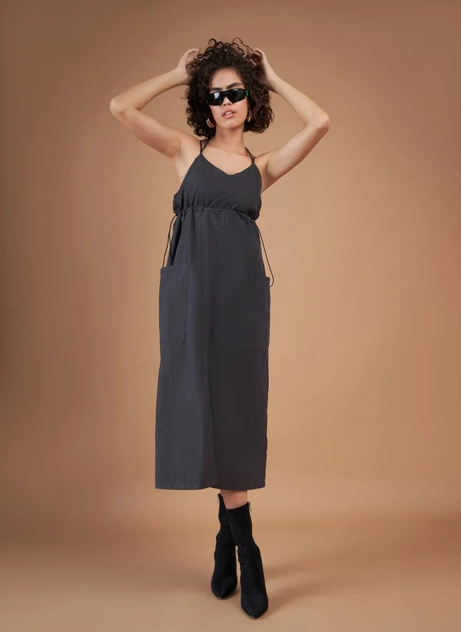 SASSAFRAS Grey A-Line Midi Dress for Women