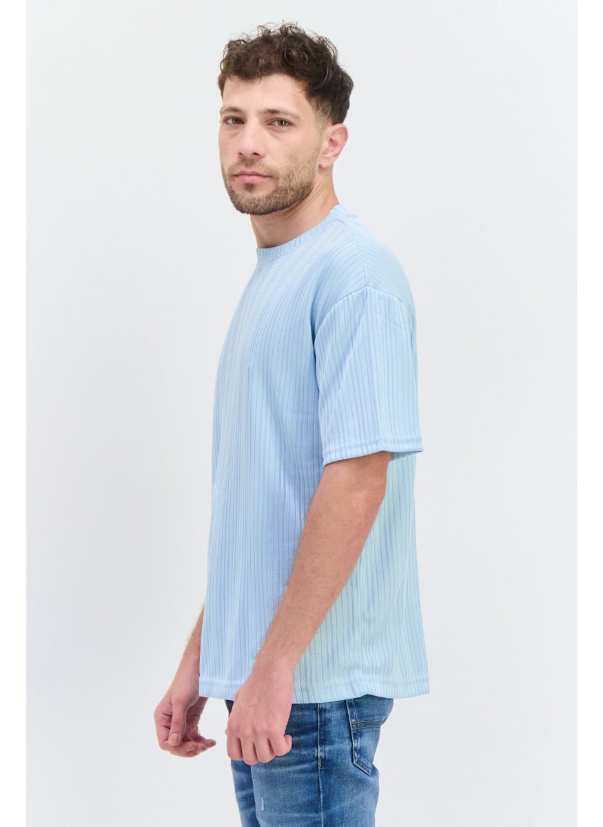 Bruno Milano Men Crew Neck Short Sleeve Textured T Shirt, Light Blue  - Image 3
