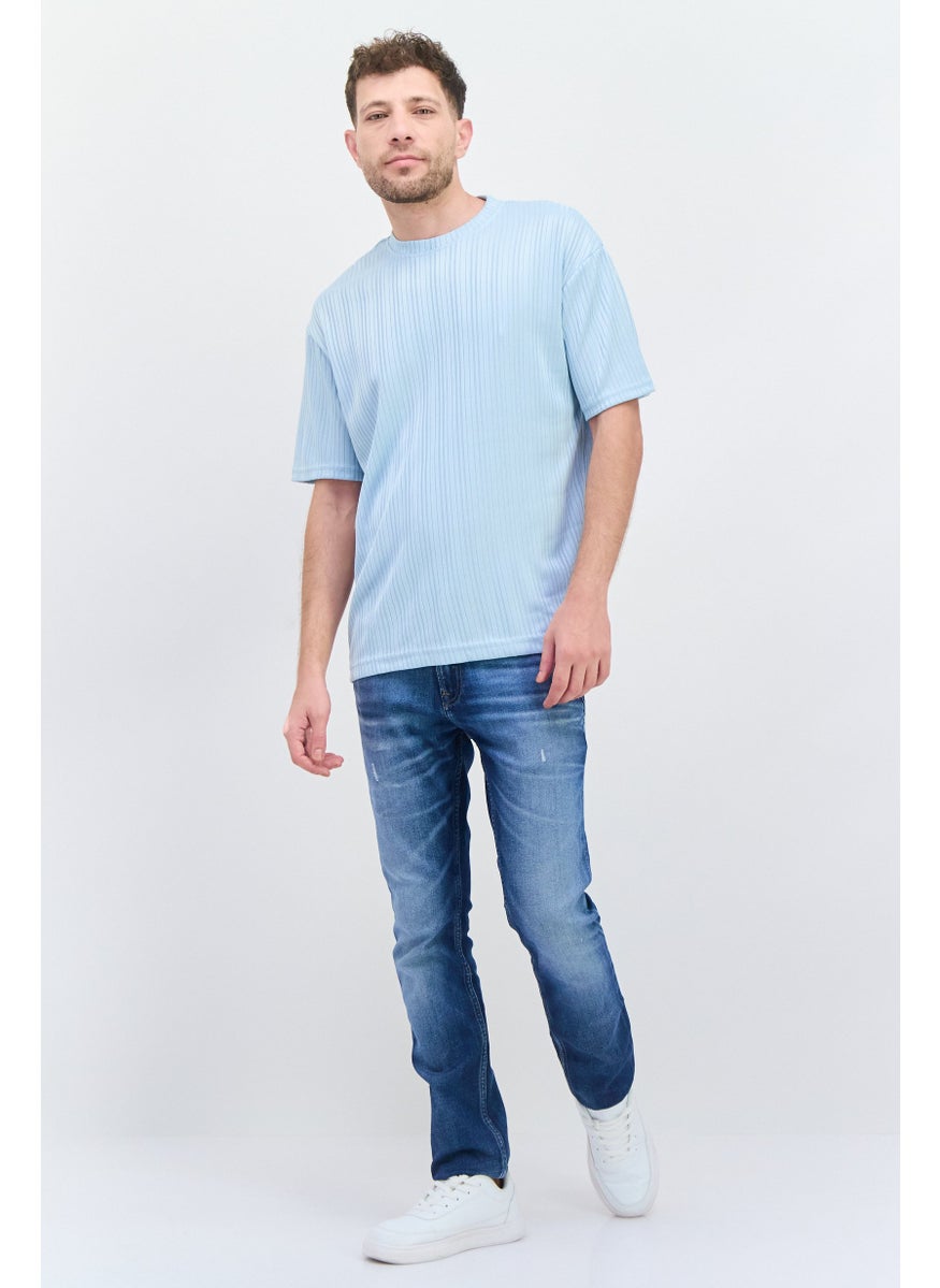 Bruno Milano Men Crew Neck Short Sleeve Textured T Shirt, Light Blue  - Image 2