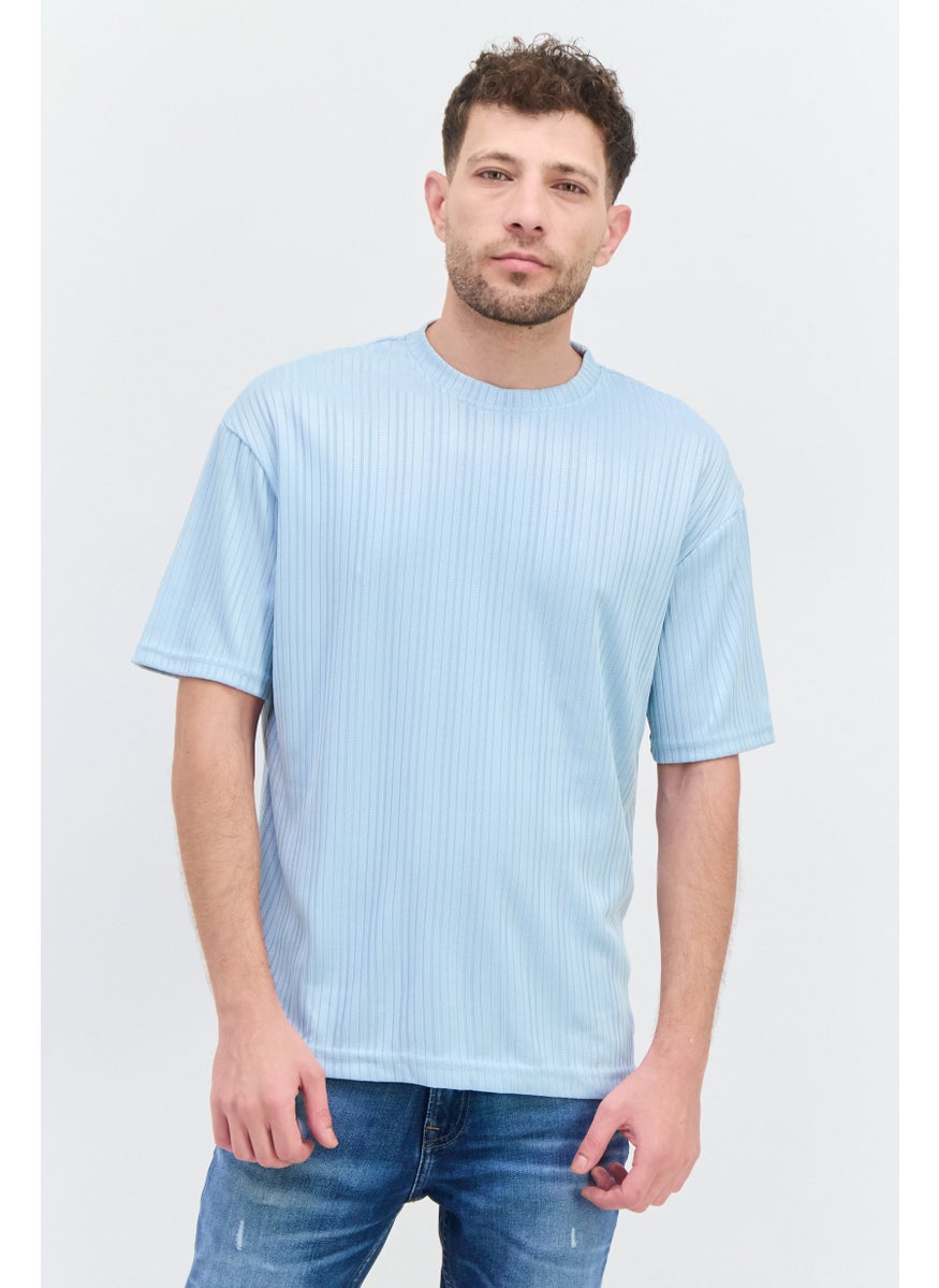 Bruno Milano Men Crew Neck Short Sleeve Textured T Shirt, Light Blue  - Image 1