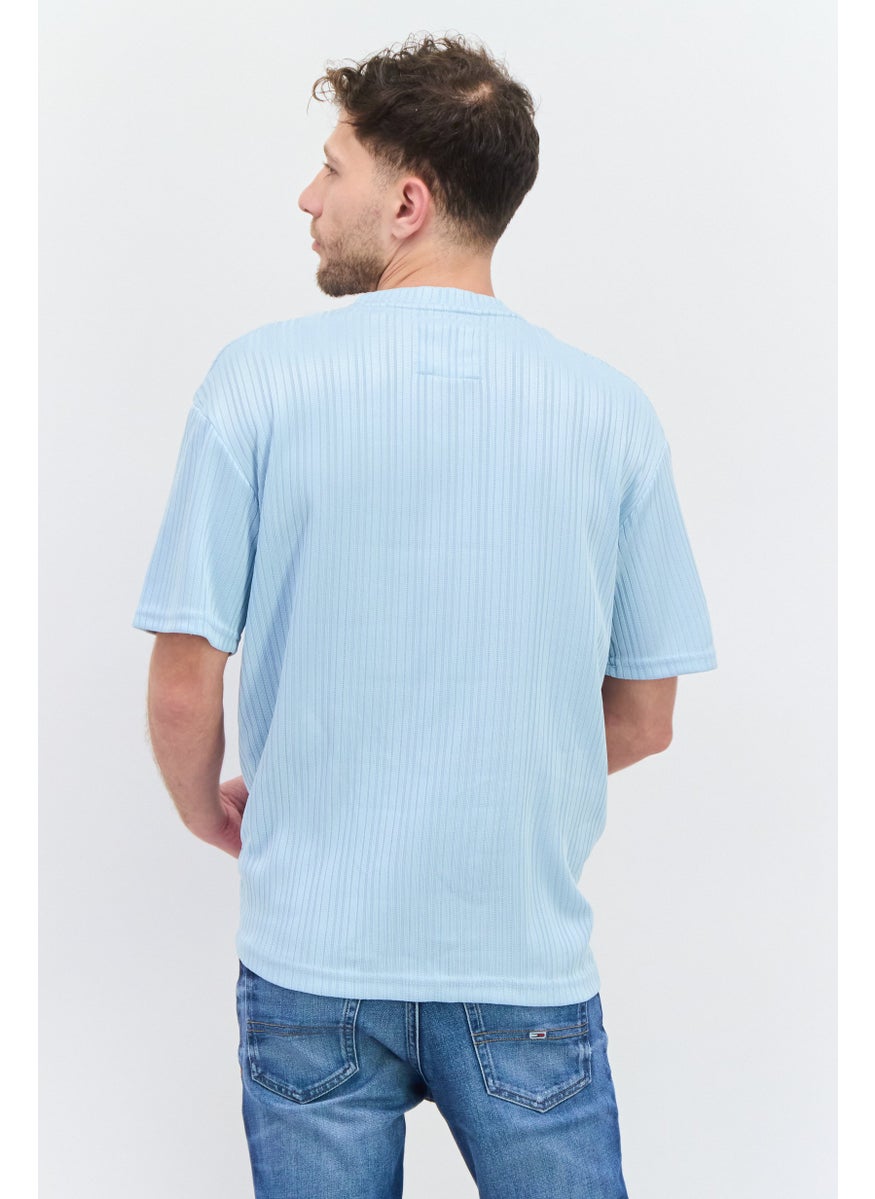 Bruno Milano Men Crew Neck Short Sleeve Textured T Shirt, Light Blue  - Image 4