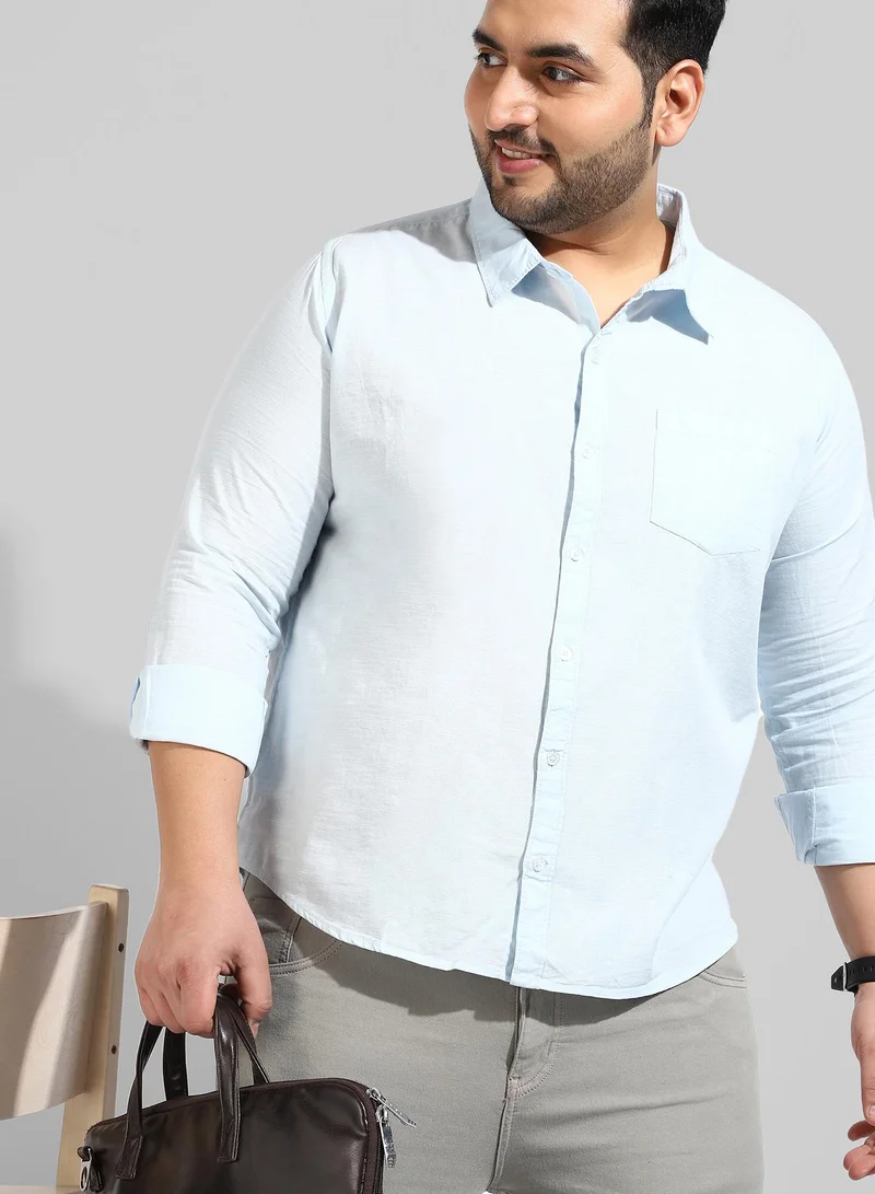 Instafab Plus Men's Solid Light Blue Button Up Spread Collar Regular Fit Shirt For Casual Wear | Modern Clothing Shirt Crafted With Comfort Fit, Regular Sleeve & High-Performance For Everyday Wear