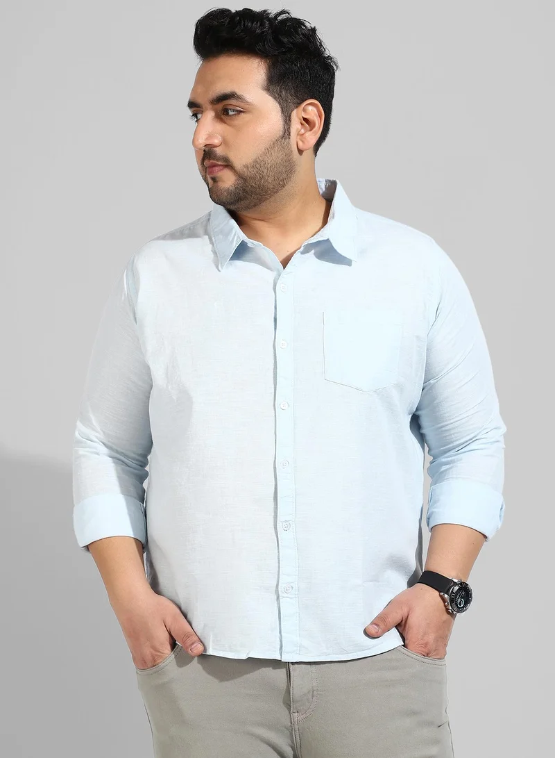 Instafab Plus Men's Solid Light Blue Button Up Spread Collar Regular Fit Shirt For Casual Wear | Modern Clothing Shirt Crafted With Comfort Fit, Regular Sleeve & High-Performance For Everyday Wear