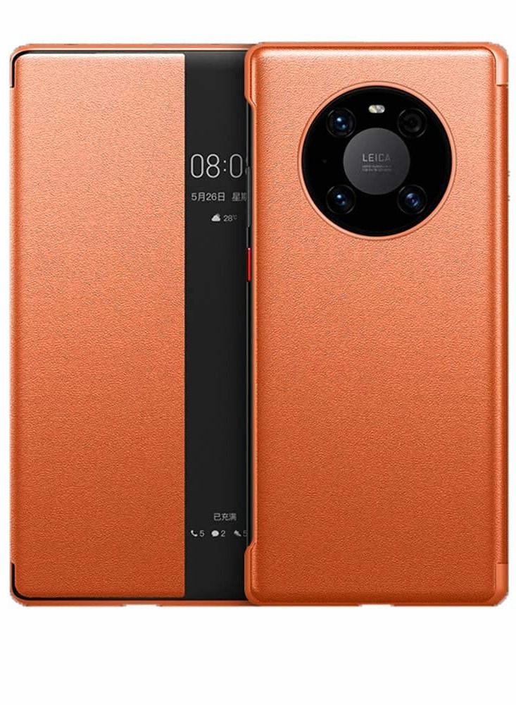 Excefore Case for Huawei Mate40 Mate 40 Pro Cover Protective Luxury Leather Automatic Sleep Flip Phone (Orange, MATE PRO) - Image 1