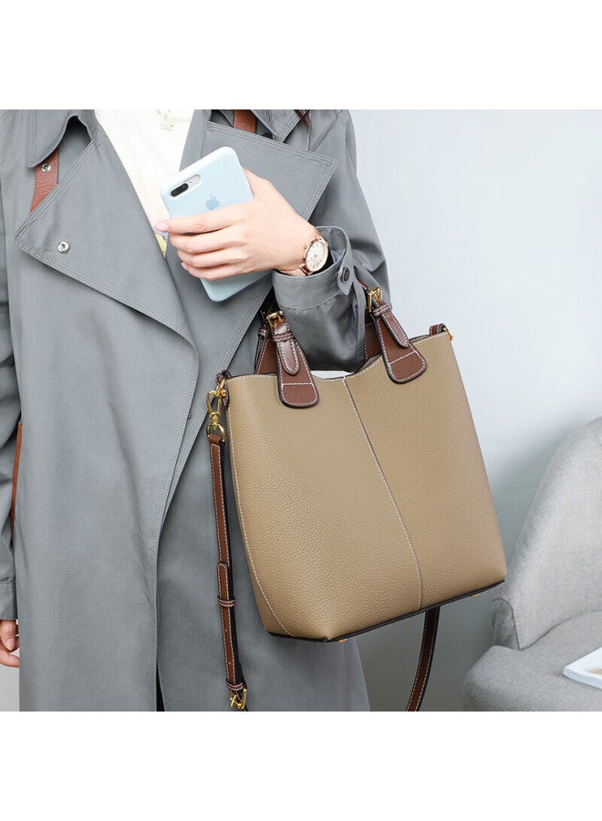 Viney Leather Handbag For Women, Large Capacity Bucket Bag, Luxury Tote Bag, Birthday Gift For Girlfriend On Qixi Festival And Valentine's Day - Image 1