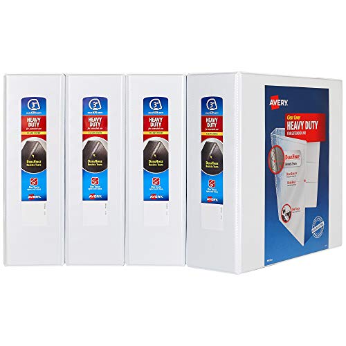 Avery 3" Heavy-Duty View 3 Ring Binders, One Touch Slant Rings, 700-Sheet Capacity, White, 4 Pack (79745) - Image 1