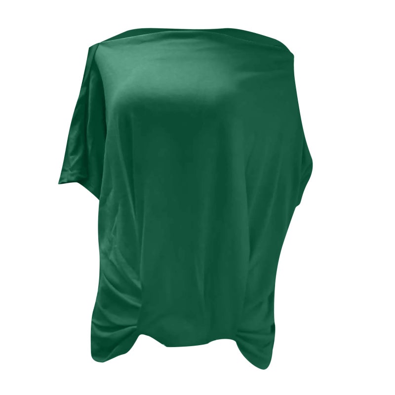 2021 cross-border Europe and the United States solid color ebay slanted shoulder irregular T-shirt women's cross-border loose short-sleeved top green M - Image 1