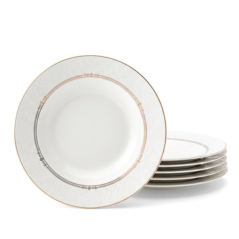 Shallow ISLA New Bone China Soup Plate 22 cm -  6 piece Set  Classic White Deep Plate for Soups & Pasta, Elegant Tableware for Daily Use, Brunch, Ramadan, Eid, Diwali & Gifting (Set of 6) - Image 1