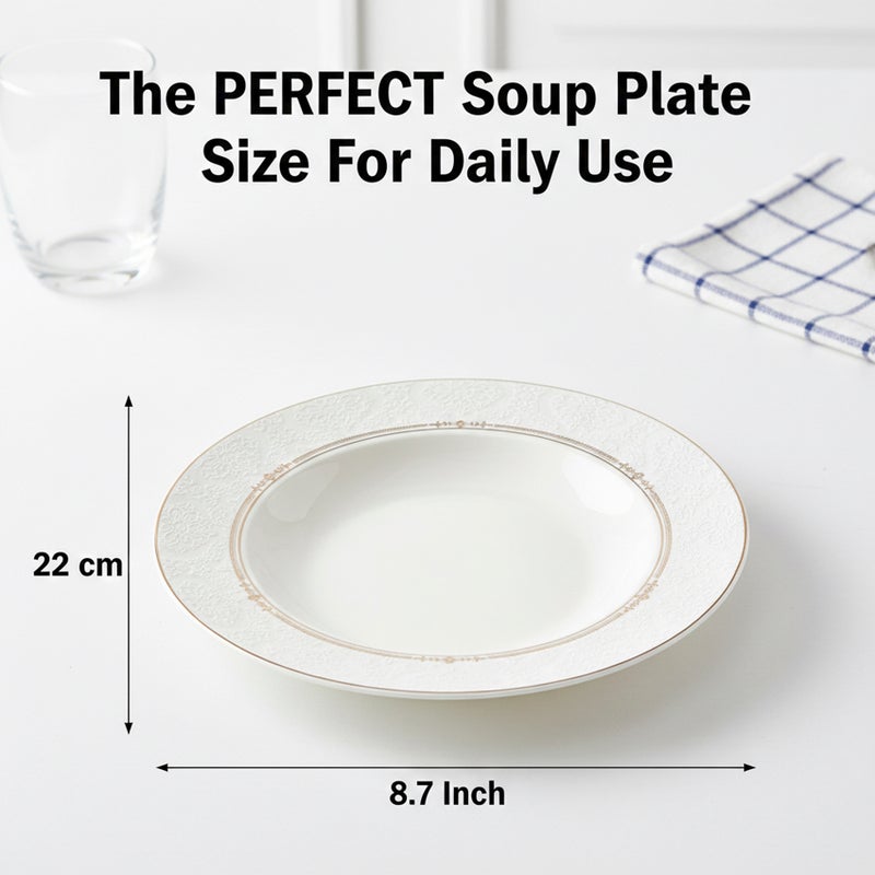 Shallow ISLA New Bone China Soup Plate 22 cm -  6 piece Set  Classic White Deep Plate for Soups & Pasta, Elegant Tableware for Daily Use, Brunch, Ramadan, Eid, Diwali & Gifting (Set of 6) - Image 4
