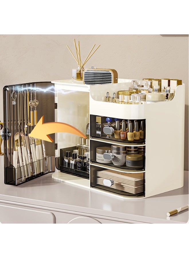 Noon East Makeup Organizer Portable Dustproof And Waterproof Cosmetic Storage Drawers Box For Women, 30 x 20 x 24 cm, Cream/Transparent Black - Image 4