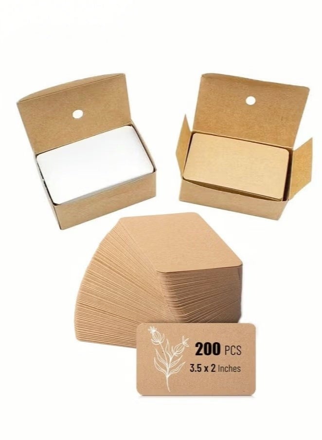 200Pcs Blank Business Card, Kraft Paper Learning Card, Note Card, Thanksgiving Day Message Gift Card (White, Cowhide color) - Image 1