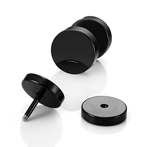 LIEBLICH Black Stud Earrings Men Women Faux Gauges Ear Tunnel Stainless Steel Earrings 6 Pairs 5mm-10mm - Image 2