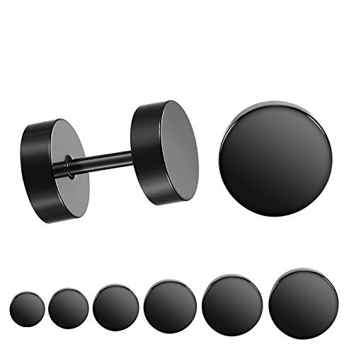 LIEBLICH Black Stud Earrings Men Women Faux Gauges Ear Tunnel Stainless Steel Earrings 6 Pairs 5mm-10mm - Image 1
