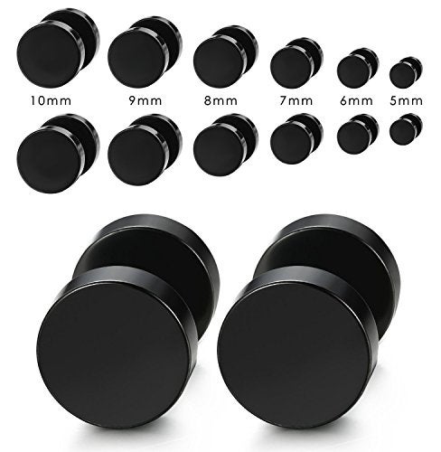 LIEBLICH Black Stud Earrings Men Women Faux Gauges Ear Tunnel Stainless Steel Earrings 6 Pairs 5mm-10mm - Image 3
