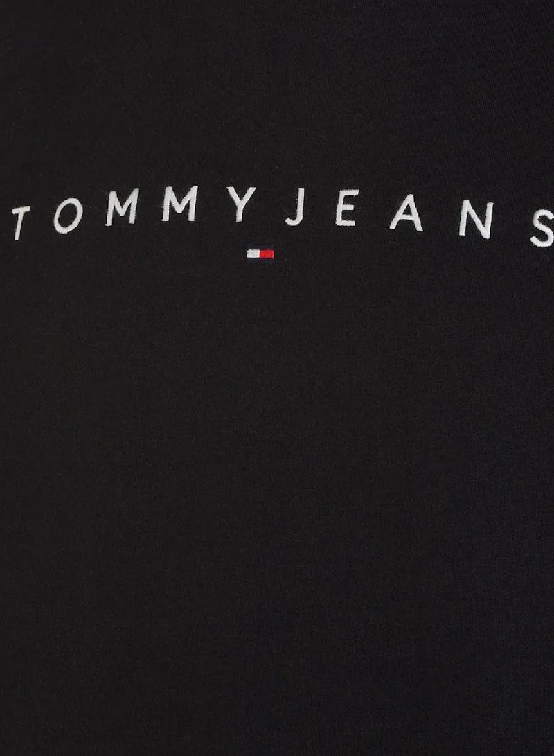 TOMMY JEANS Men's Regular Fit Linear Logo Pullover Hoody - Cotton/ Polyester, Black