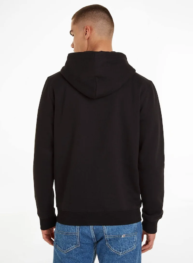 TOMMY JEANS Men's Regular Fit Linear Logo Pullover Hoody - Cotton/ Polyester, Black