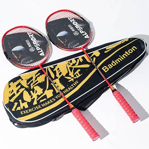 ALPSPORT ALP-188 Air 10U G5 Super Light Professional Full Carbon Fiber Badminton Rackets Set of 2, Graphite Padel Badminton Racquets for Outdoor Backyard Sports Including 1 Carrying Bag (Red) - Image 1