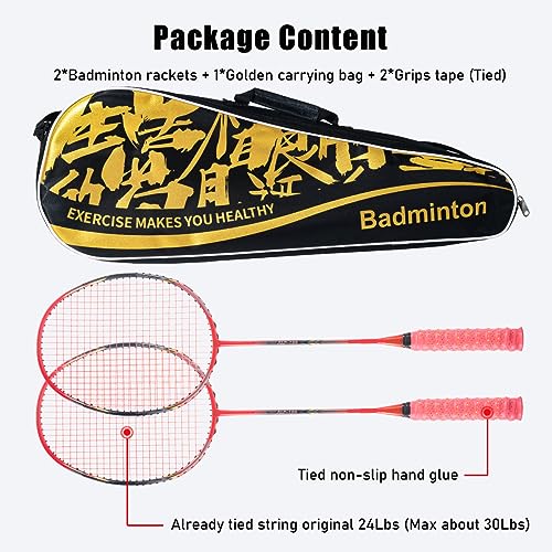 ALPSPORT ALP-188 Air 10U G5 Super Light Professional Full Carbon Fiber Badminton Rackets Set of 2, Graphite Padel Badminton Racquets for Outdoor Backyard Sports Including 1 Carrying Bag (Red) - Image 2