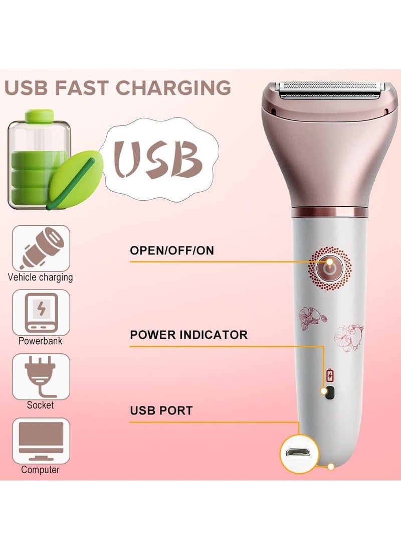 BS Mall 2 In 1 Painless Ladies Shaver, Electric Razor for Women, Portable Waterproof Bikini Trimmer Wet and Dry Cordless Lady Hair Removal, For Face, Leg and Underarm Epilator (White/Pink) - Image 3