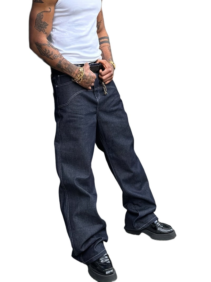 New American Style Blue Vintage Wide-Leg Men'S Jeans - Image 1