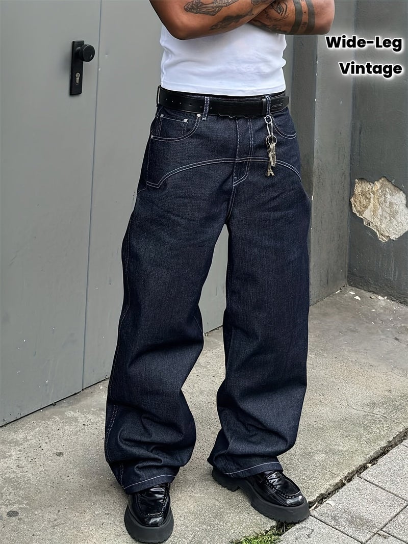 New American Style Blue Vintage Wide-Leg Men'S Jeans - Image 2