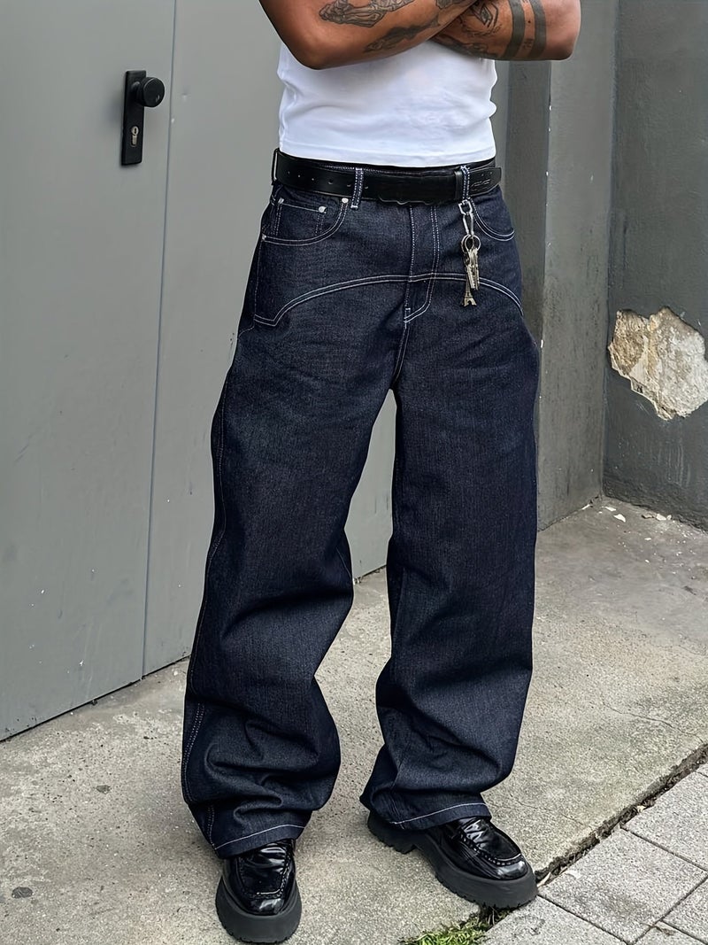 New American Style Blue Vintage Wide-Leg Men'S Jeans - Image 5