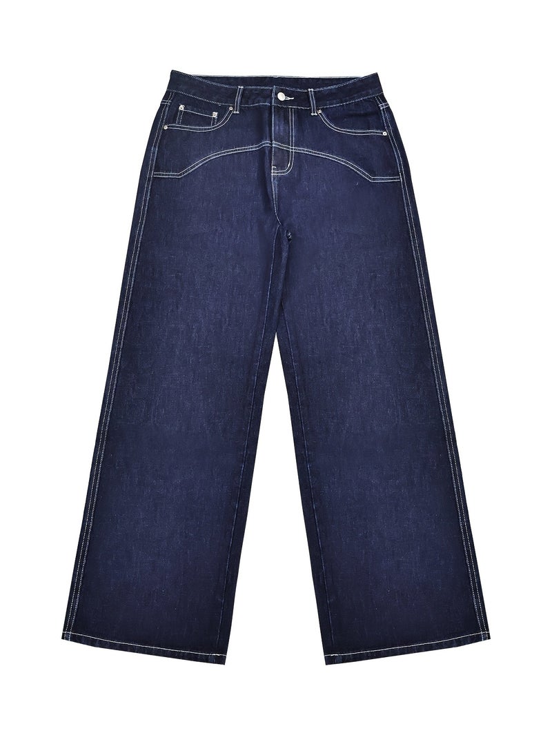 New American Style Blue Vintage Wide-Leg Men'S Jeans - Image 3