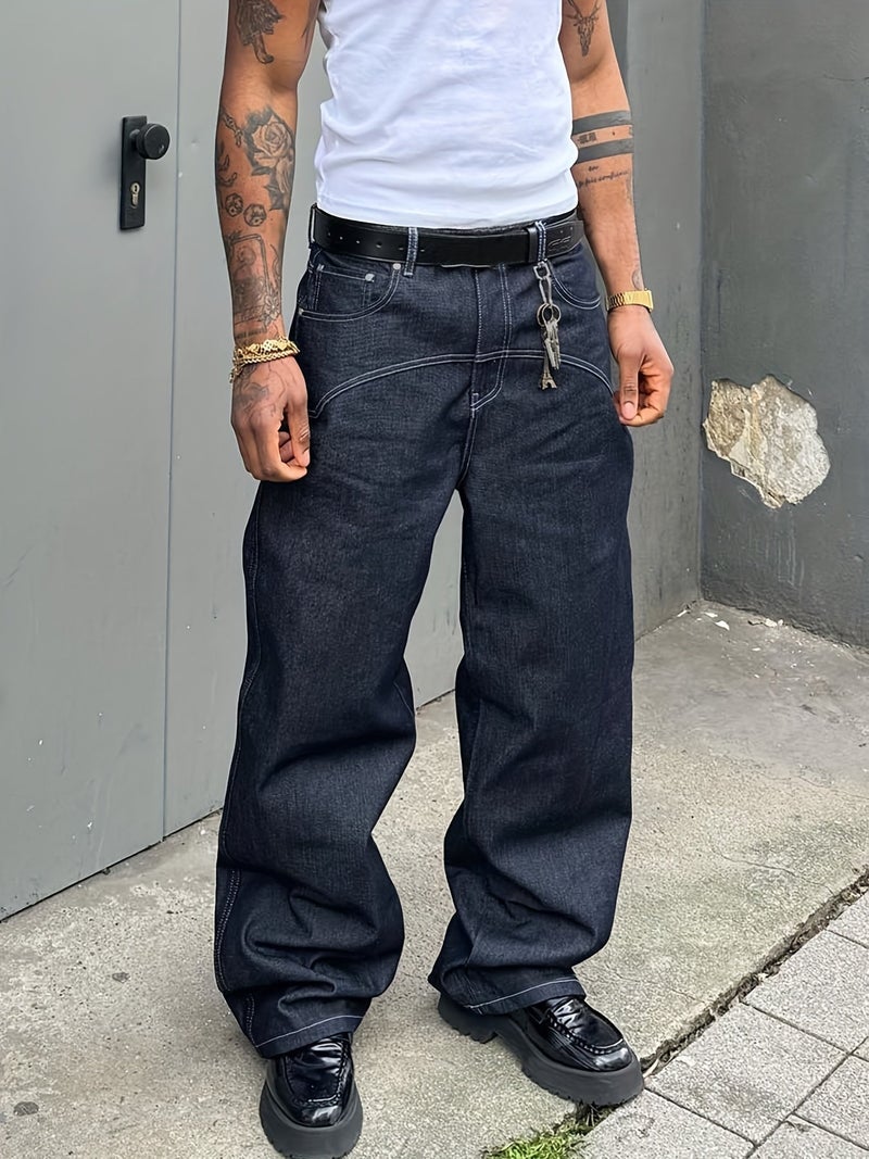 New American Style Blue Vintage Wide-Leg Men'S Jeans - Image 4