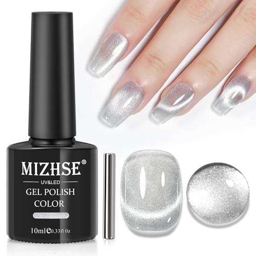 MIZHSE طلاء أظافر جل مزيج فضي عالمي بعيون قطة مع مغناطيس 10 مل جليتر رمادي مخملي - Image 2