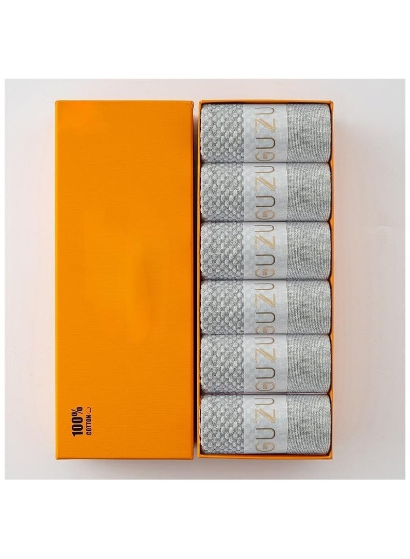 6 Pairs Of Boxed Men's Solid Color Business Style Minimalist Mid Length Socks  - Image 1