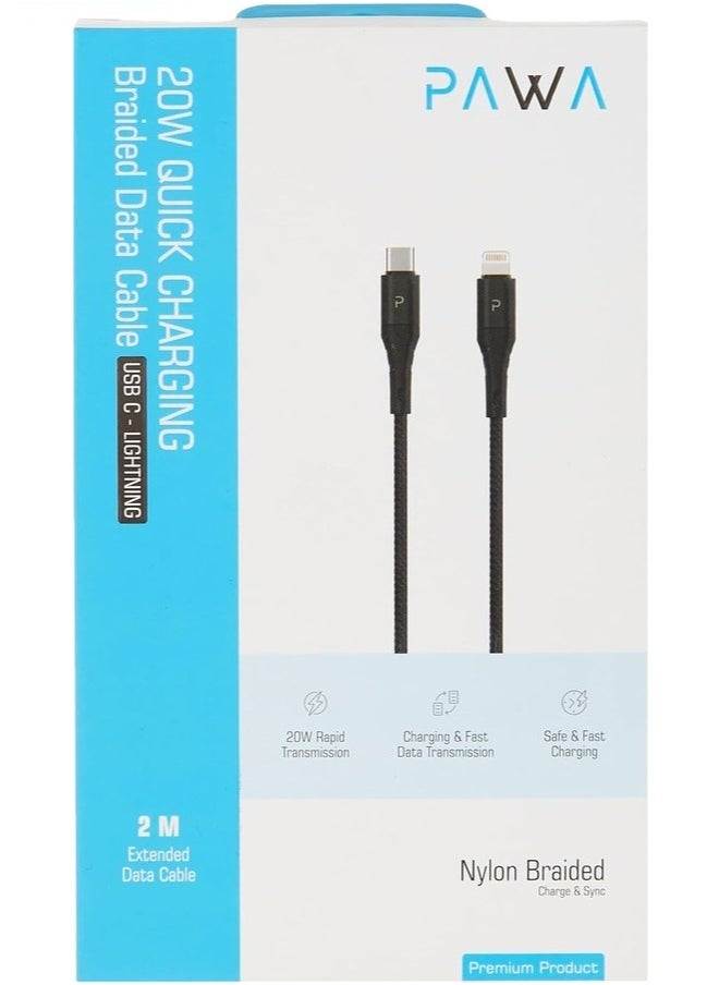 Pawa - Nylon Braided 20W Data & Quick Charging USB-C to Lightning Cable 2m/6.5ft - Image 1