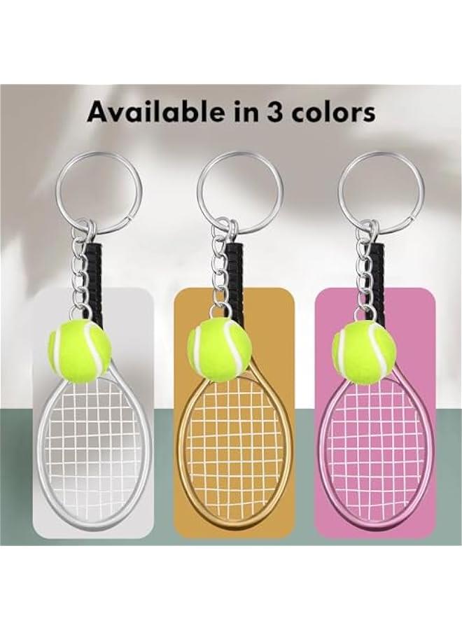 Pack of 3 Mini Tennis Racket Key Chains Creative Key Chain with Tennis Ball and Racket Pendant Key Holder Hanging Ornaments Decorations