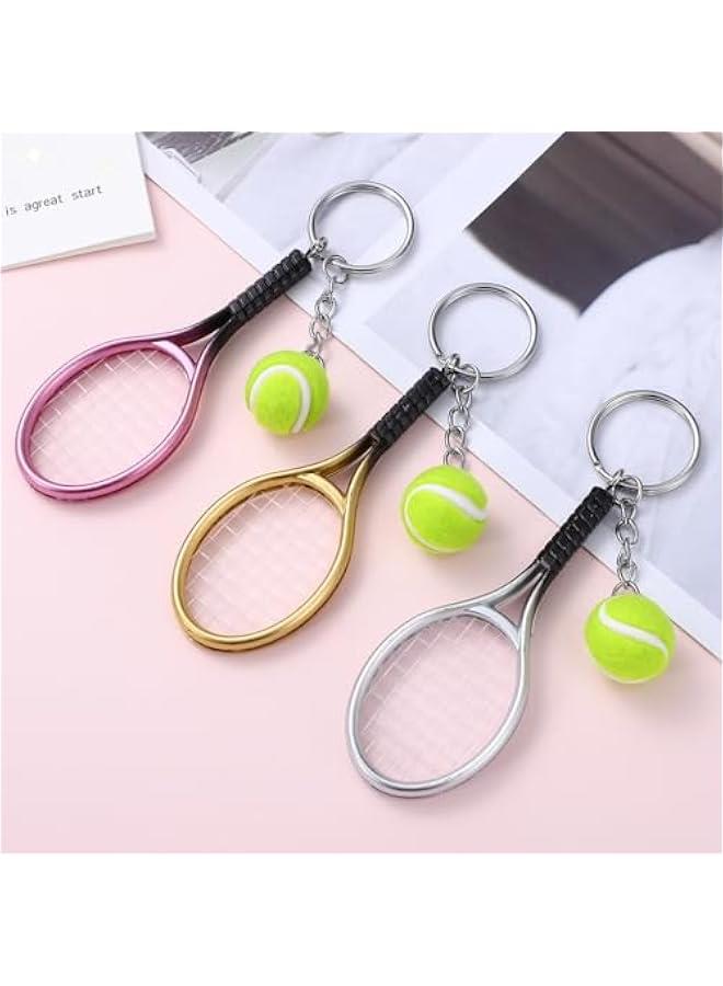 Pack of 3 Mini Tennis Racket Key Chains Creative Key Chain with Tennis Ball and Racket Pendant Key Holder Hanging Ornaments Decorations