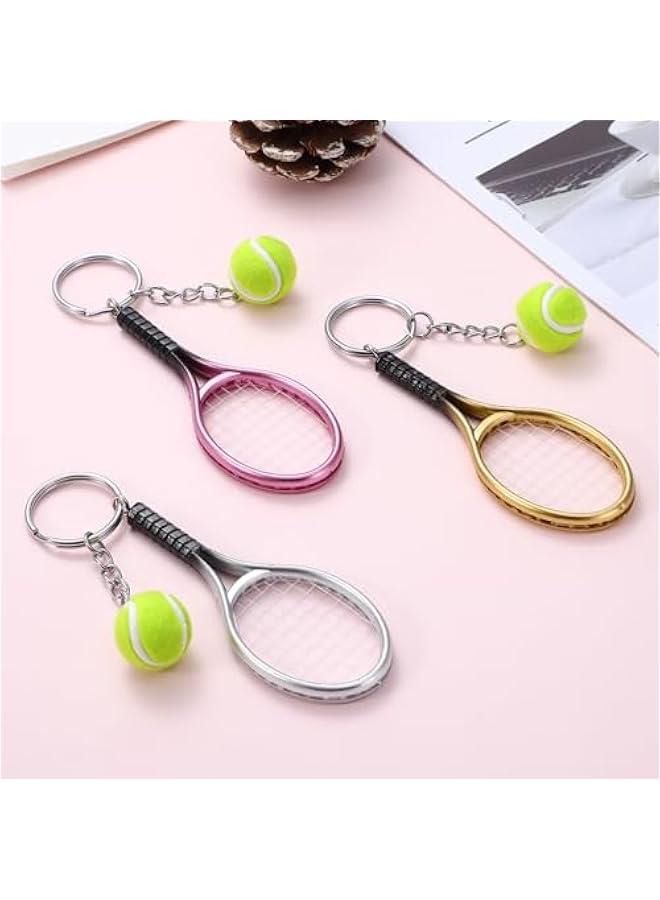 Pack of 3 Mini Tennis Racket Key Chains Creative Key Chain with Tennis Ball and Racket Pendant Key Holder Hanging Ornaments Decorations