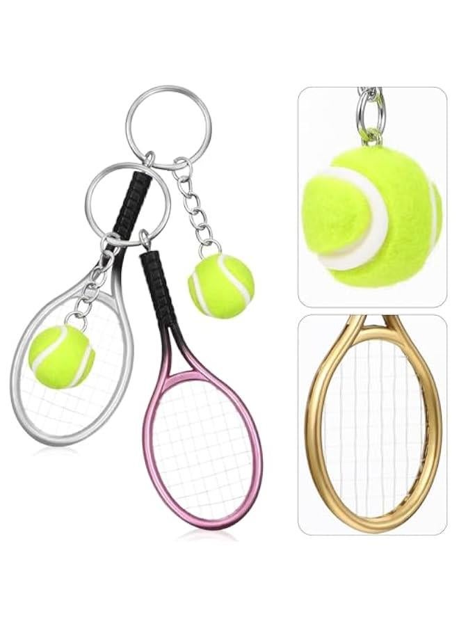 Pack of 3 Mini Tennis Racket Key Chains Creative Key Chain with Tennis Ball and Racket Pendant Key Holder Hanging Ornaments Decorations