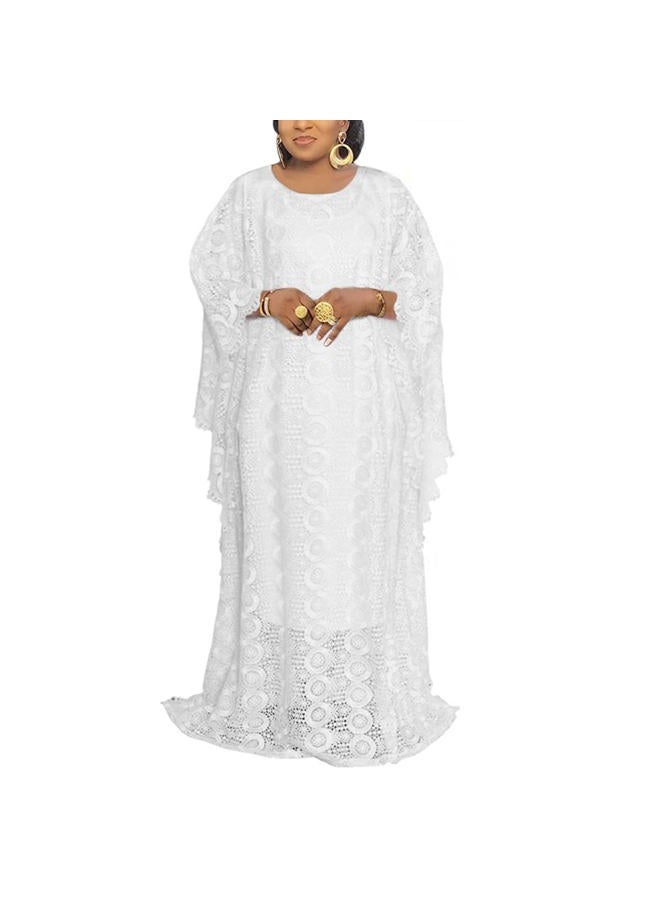 HD Womens Floor-Length Afircan Tube Dress Boat Neck Kaftan Lace Gown One Size, White-lace, One size - Image 1