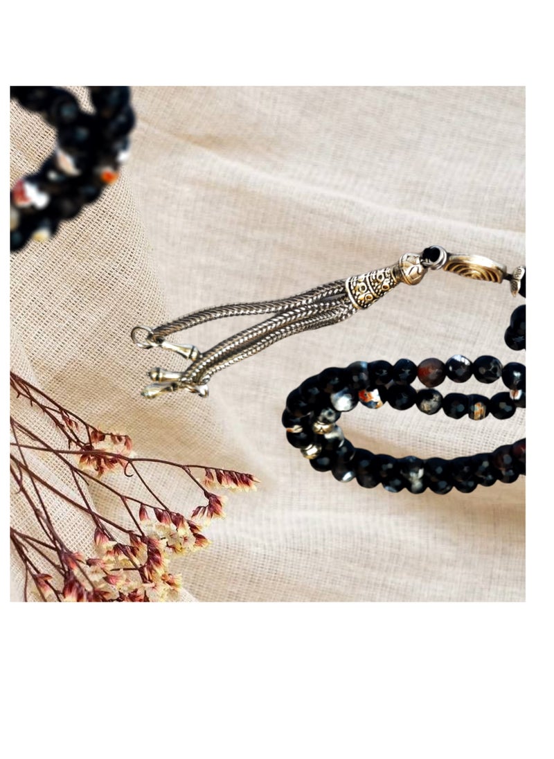 JADWAR - Agate rosary for prayer and praise in black wavy color from Jadwar - Image 1