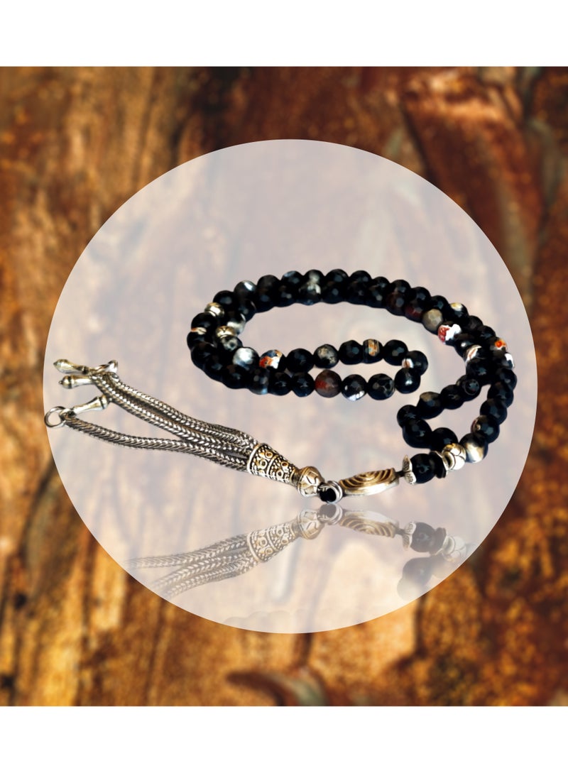 JADWAR - Agate rosary for prayer and praise in black wavy color from Jadwar - Image 1