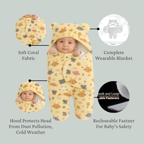 First Kick Baby Blanket New Born Pack of Hooded Printed Swaddle Wrapper Bag Pack of 1, 0-6 Months, L 70 cm x B 70 cm - Image 2