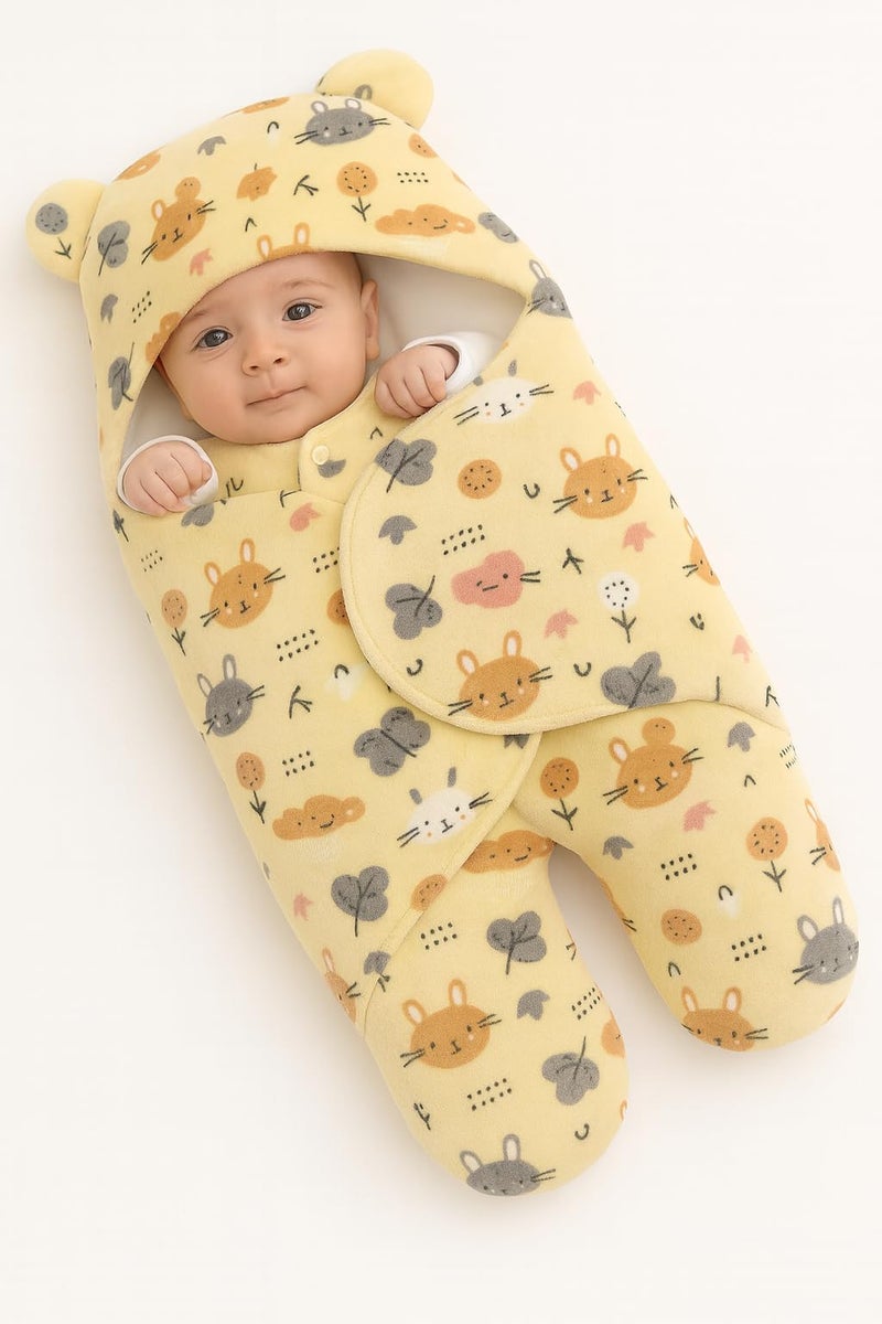 First Kick Baby Blanket New Born Pack of Hooded Printed Swaddle Wrapper Bag Pack of 1, 0-6 Months, L 70 cm x B 70 cm - Image 1