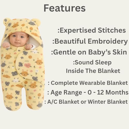 First Kick Baby Blanket New Born Pack of Hooded Printed Swaddle Wrapper Bag Pack of 1, 0-6 Months, L 70 cm x B 70 cm - Image 3