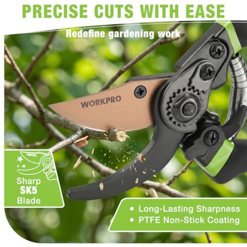 8.5" Bypass Pruning Shears, Die-cast Aluminum Handle, Garden Shears with Sharp SK5 Blade, Garden Clippers, Hand Pruner for Branches, Flowers, Fruits, Plants, Effortlessly Prunes 3/4" Branches - Image 3