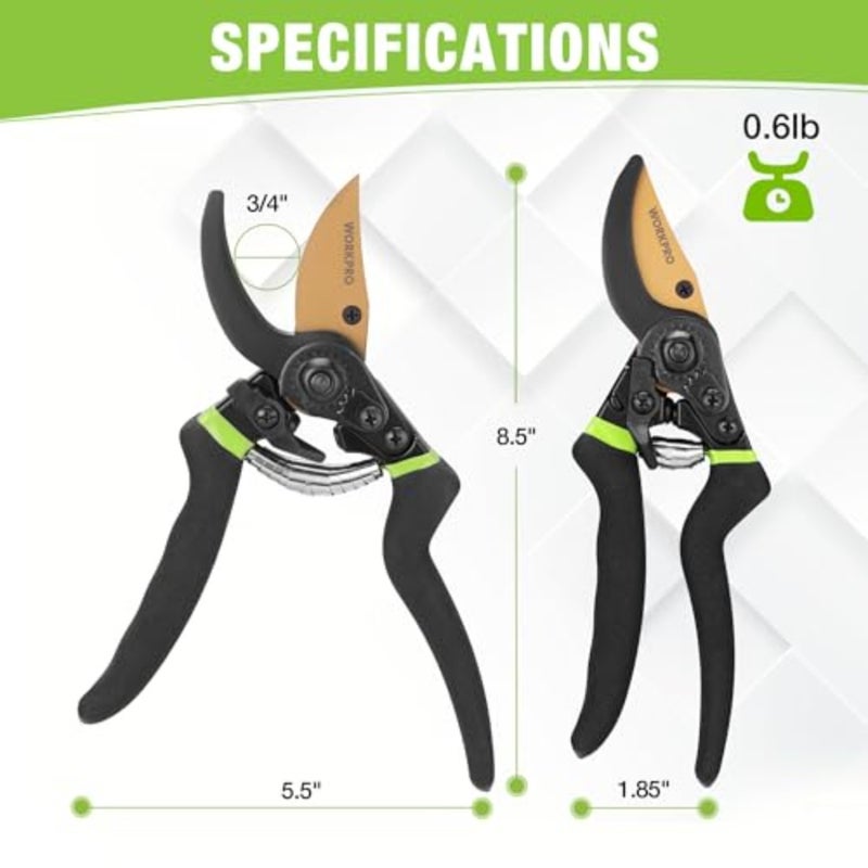 8.5" Bypass Pruning Shears, Die-cast Aluminum Handle, Garden Shears with Sharp SK5 Blade, Garden Clippers, Hand Pruner for Branches, Flowers, Fruits, Plants, Effortlessly Prunes 3/4" Branches - Image 2