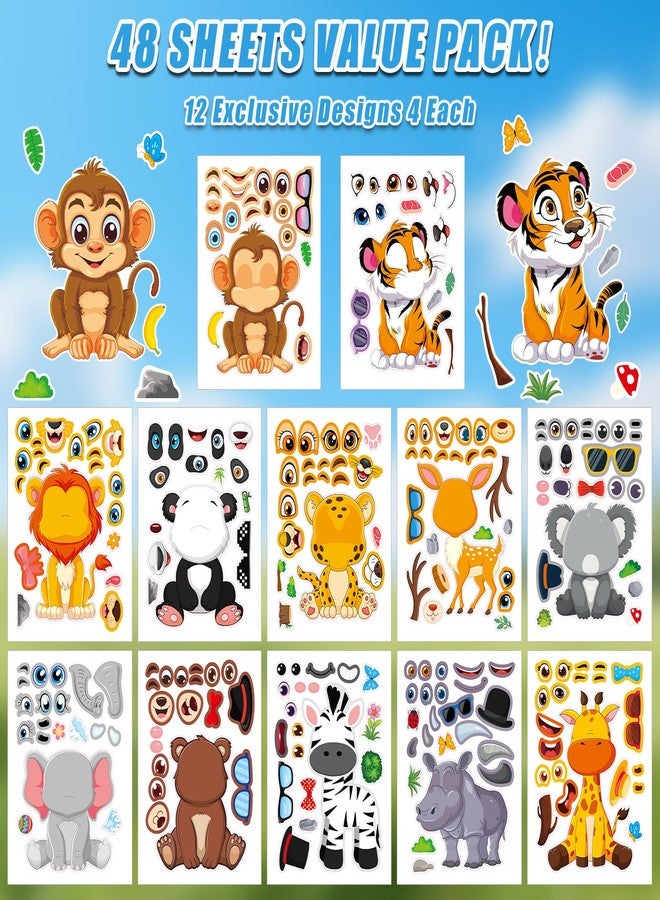 Cosomia 48 Sheets Create Funny Safari Animals Stickers, Make a Face Stickers for Boys and Girls, Travel Sticker Books, Party Favors, Birthday, Home, School and Activities Gifts for Kids Ages 3+ - Image 3