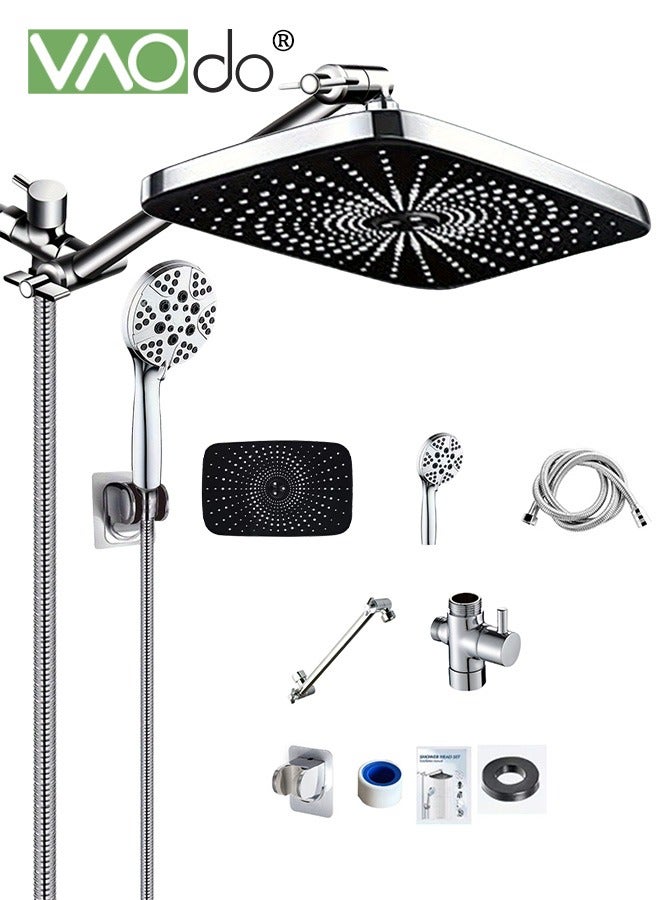 VAOdo 12 Inch High Pressure Rain Shower Head Shower Heads with 5 Modes Handheld Spray Combo Wide RainFall shower with 70" Hose & Bracket Adjustable Dual Showerhead with Anti-Clog Nozzles Chrome - Image 5